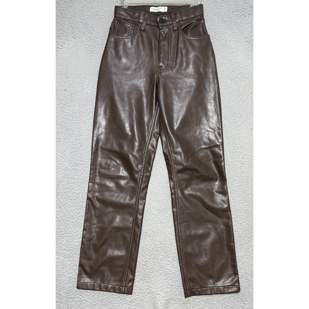 Abercrombie & Fitch The 90s Straight Ultra High Rise Faux Leather Sz 25/0 Brown